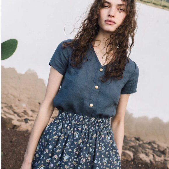 notPERFECTLINEN Getty Front Snaps Linen Top - Beige - Picture 5 of 5